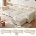 112" Boneless Couch for Living Room, L Shaped Modular Sectional Sofa, 3-Seat No Assembly Modern Couch with Ottoman, High-Resilience Foam, Soft Snowflake Fleece, Anti-Slip Base