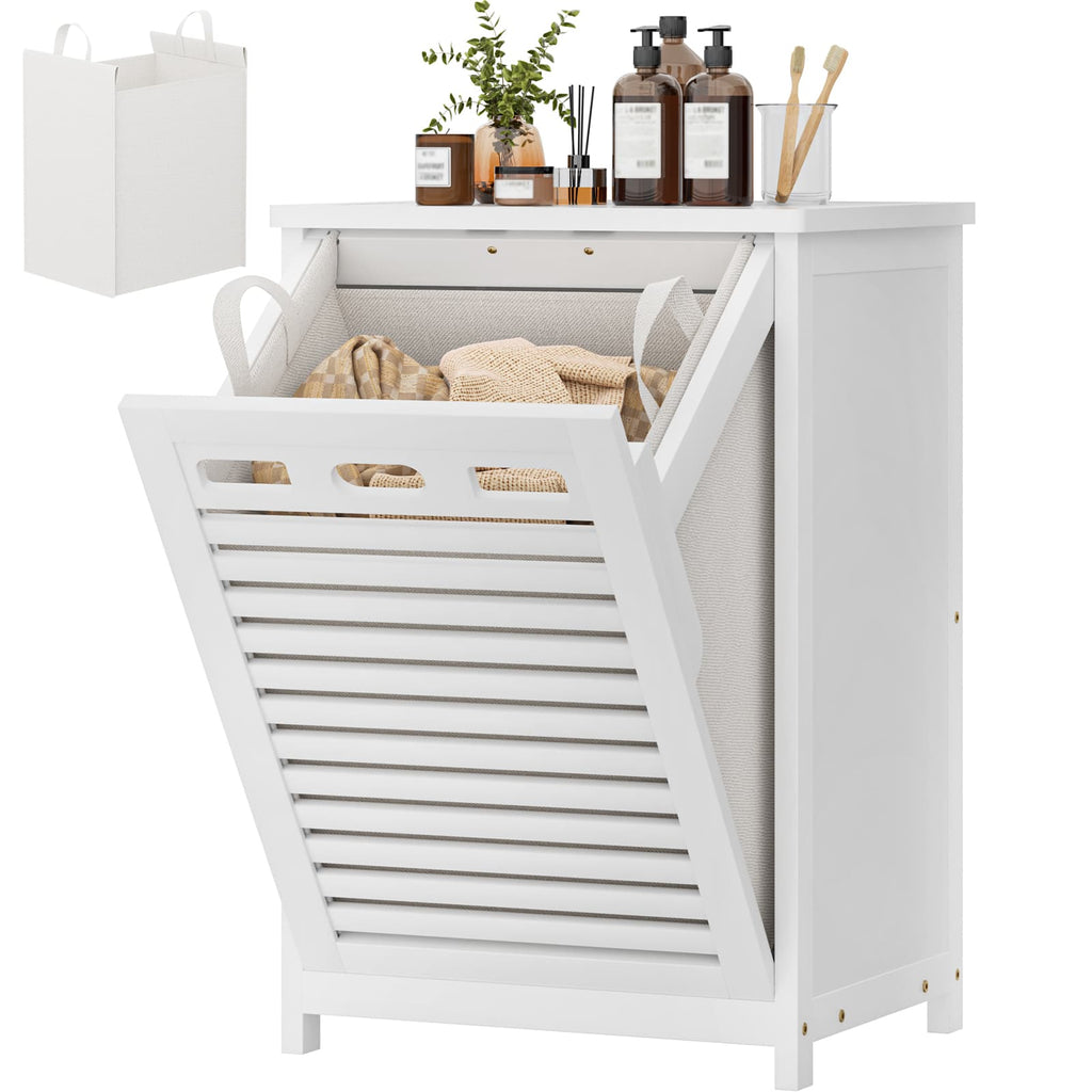 Bamboo Tilt Out Laundry Hamper Cabinet with 15.5 Gal Removable Liner Bag