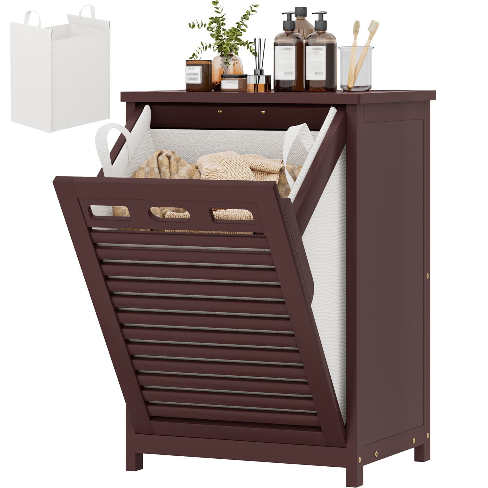 Bamboo Tilt Out Laundry Hamper Cabinet with 15.5 Gal Removable Liner Bag