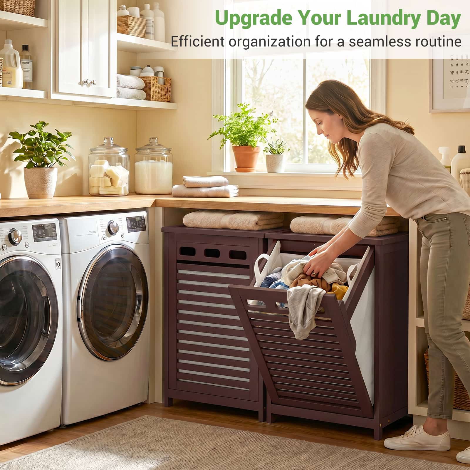 Bamboo Tilt Out Laundry Hamper Cabinet with 15.5 Gal Removable Liner Bag