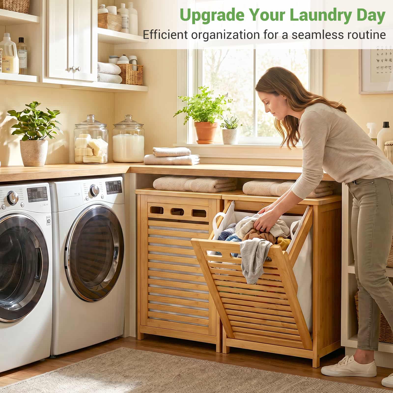 Bamboo Tilt Out Laundry Hamper Cabinet with 15.5 Gal Removable Liner Bag