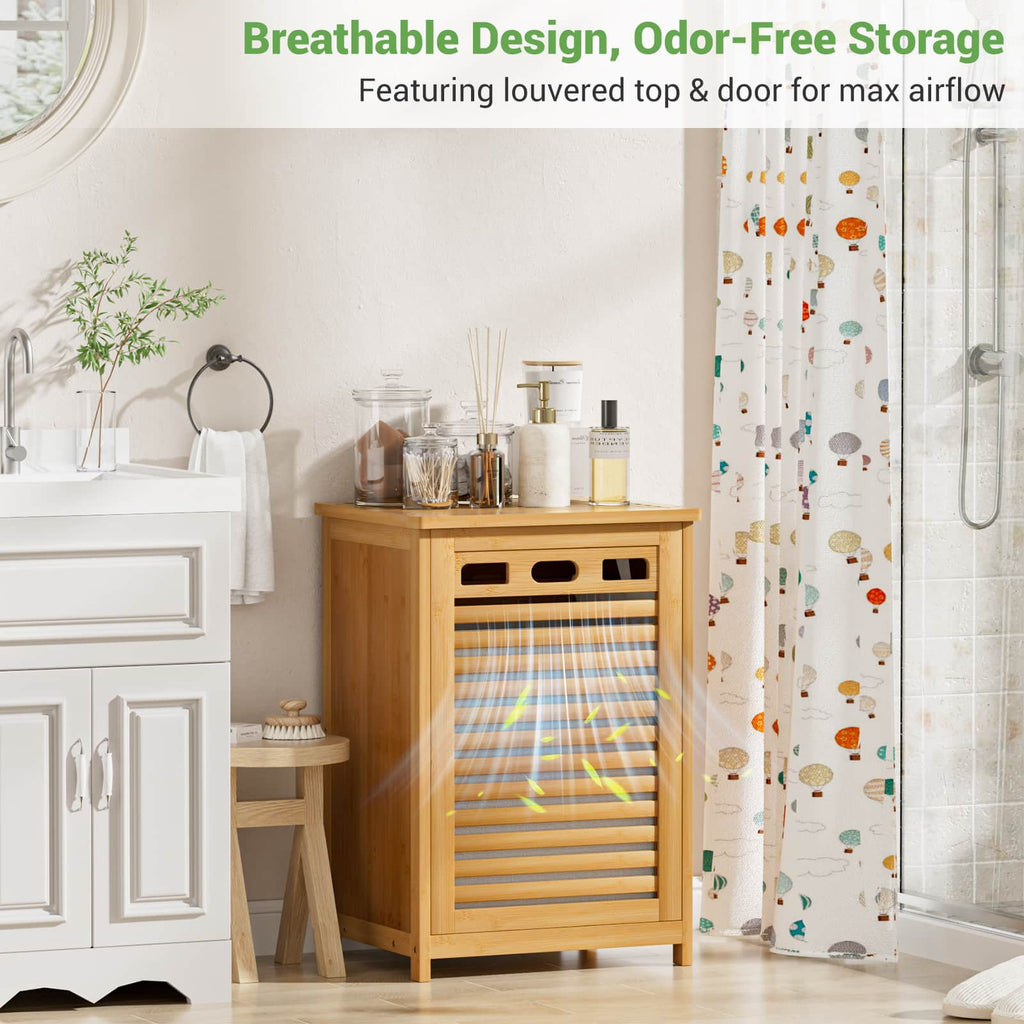 Bamboo Tilt Out Laundry Hamper Cabinet with 15.5 Gal Removable Liner Bag