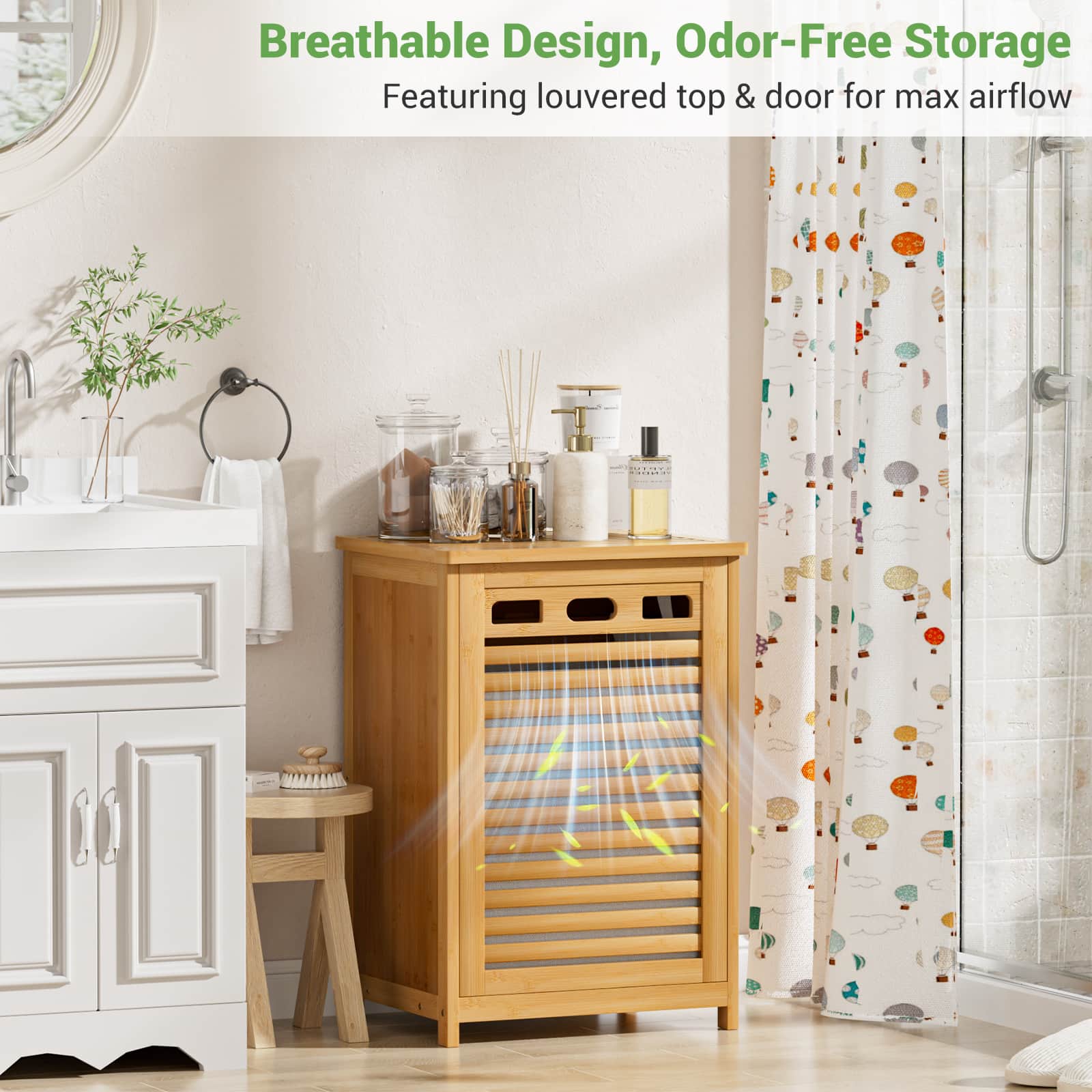 Bamboo Tilt Out Laundry Hamper Cabinet with 15.5 Gal Removable Liner Bag