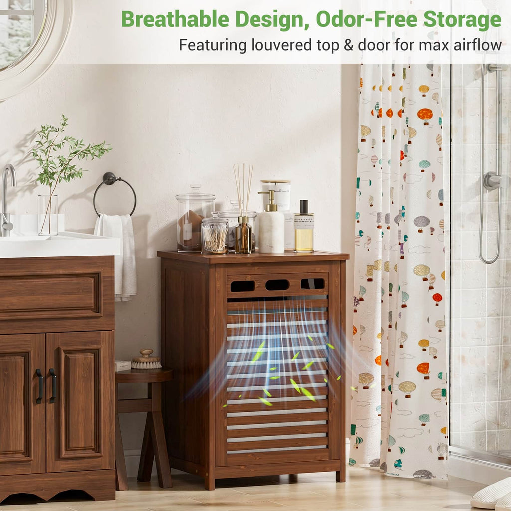 Bamboo Tilt Out Laundry Hamper Cabinet with 15.5 Gal Removable Liner Bag