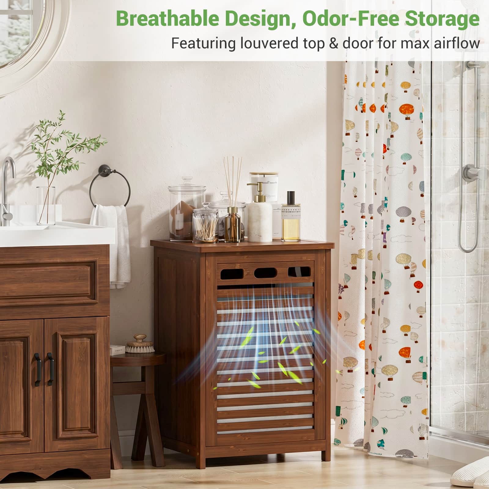 Bamboo Tilt Out Laundry Hamper Cabinet with 15.5 Gal Removable Liner Bag