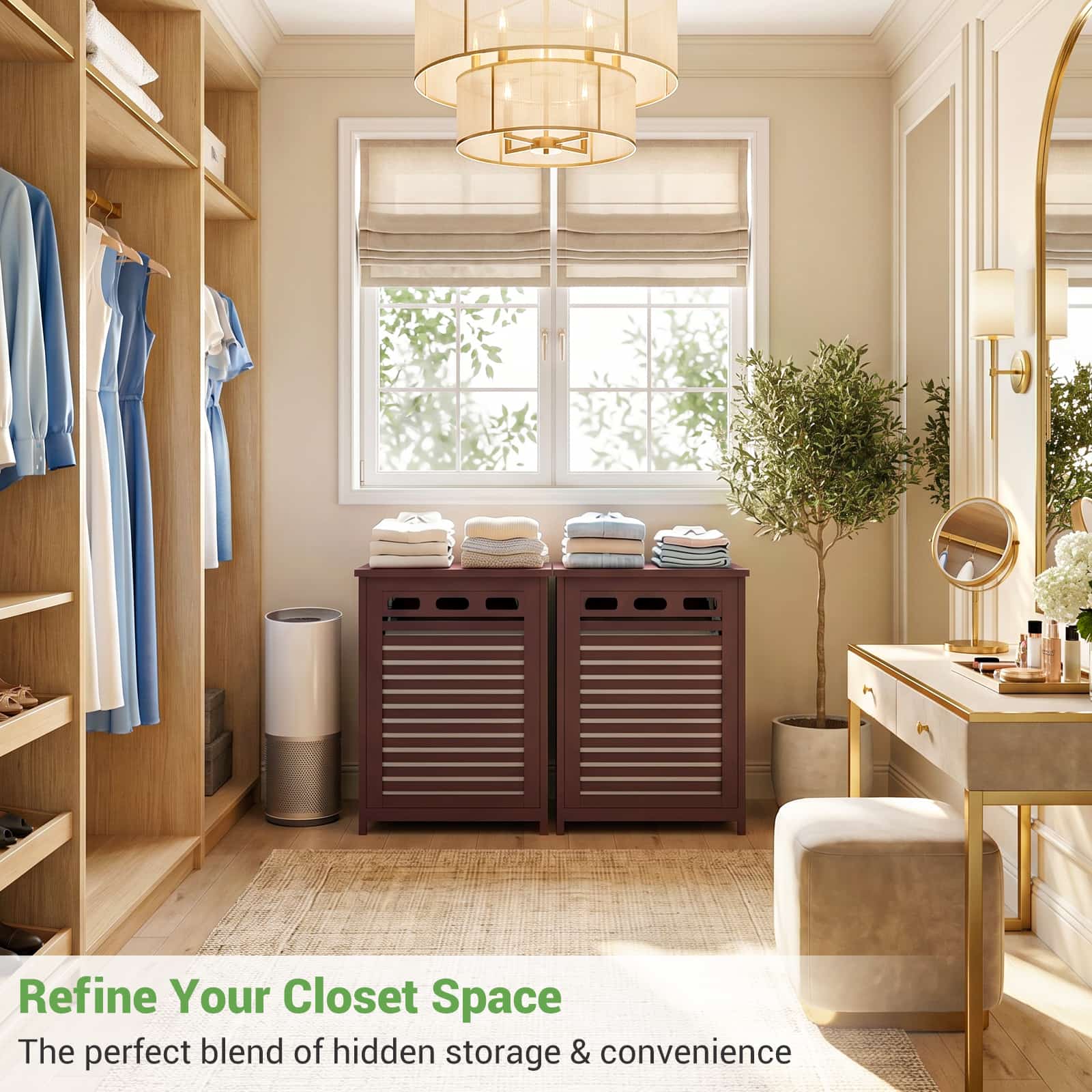 Bamboo Tilt Out Laundry Hamper Cabinet with 15.5 Gal Removable Liner Bag