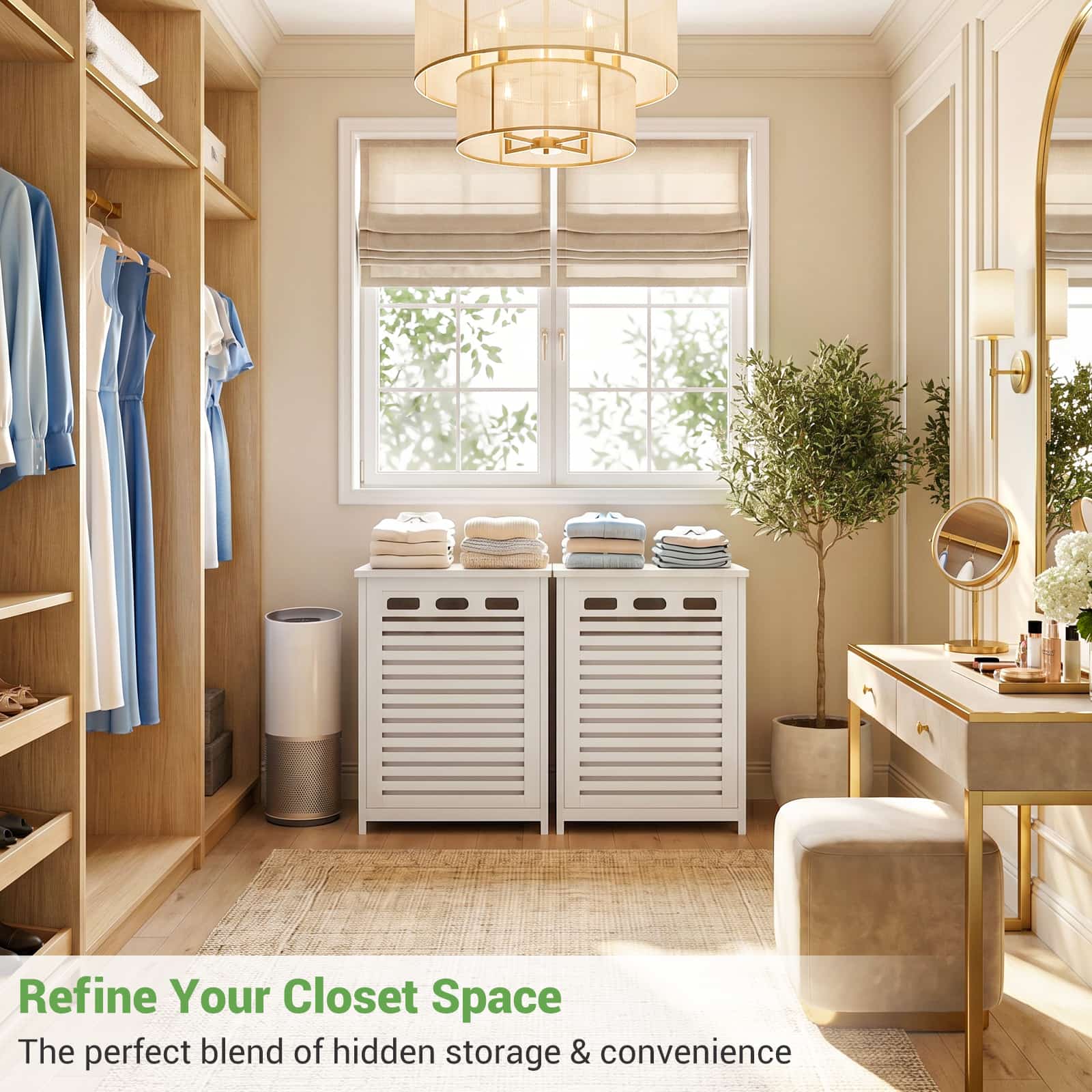 Bamboo Tilt Out Laundry Hamper Cabinet with 15.5 Gal Removable Liner Bag