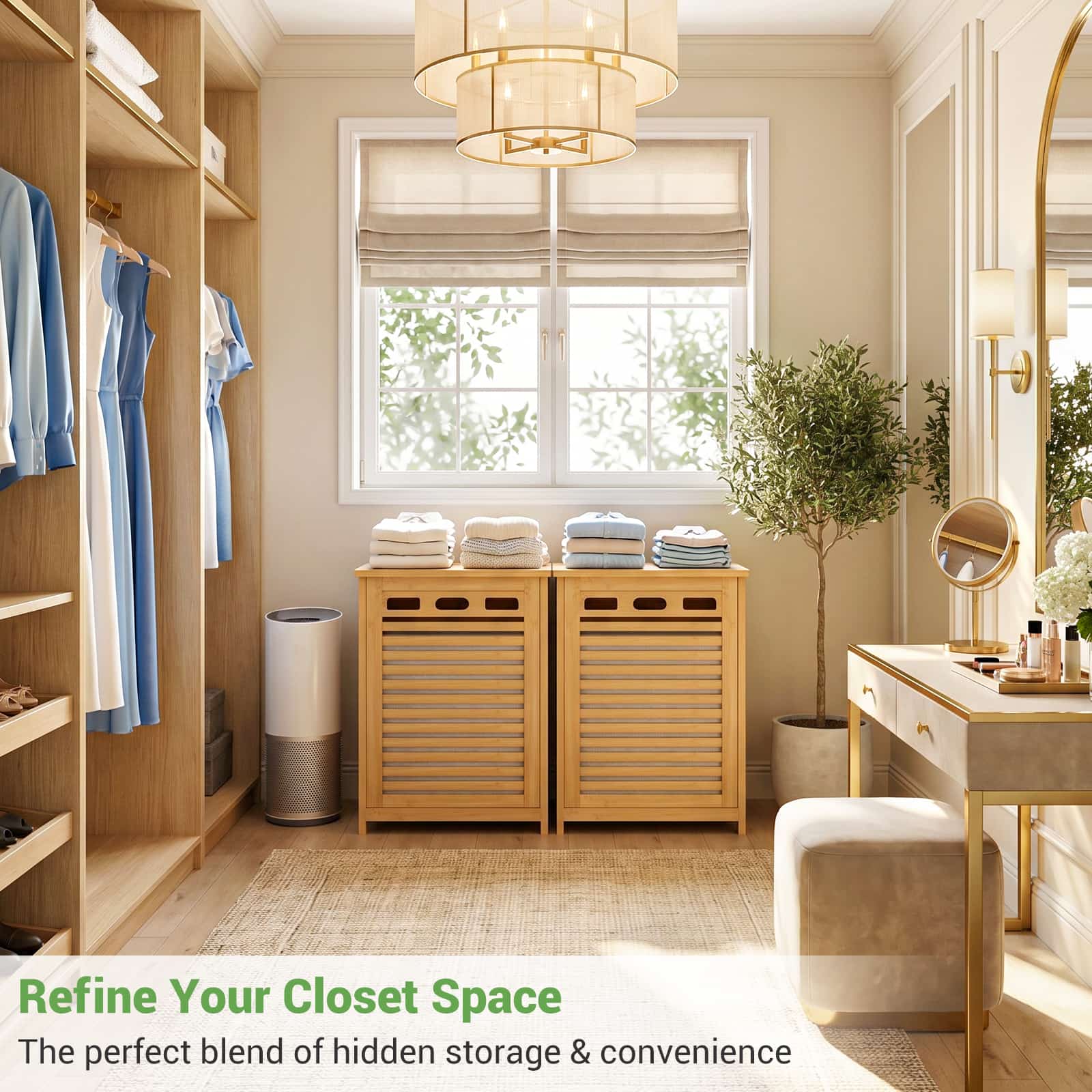 Bamboo Tilt Out Laundry Hamper Cabinet with 15.5 Gal Removable Liner Bag