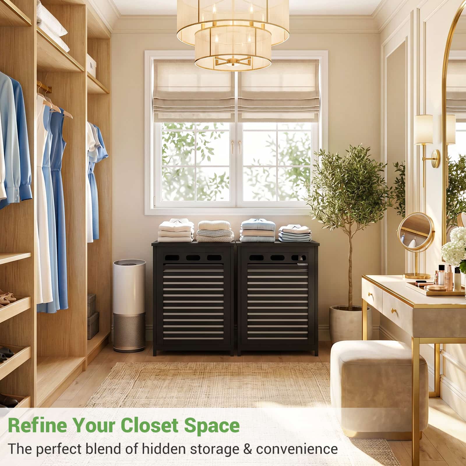 Bamboo Tilt Out Laundry Hamper Cabinet with 15.5 Gal Removable Liner Bag