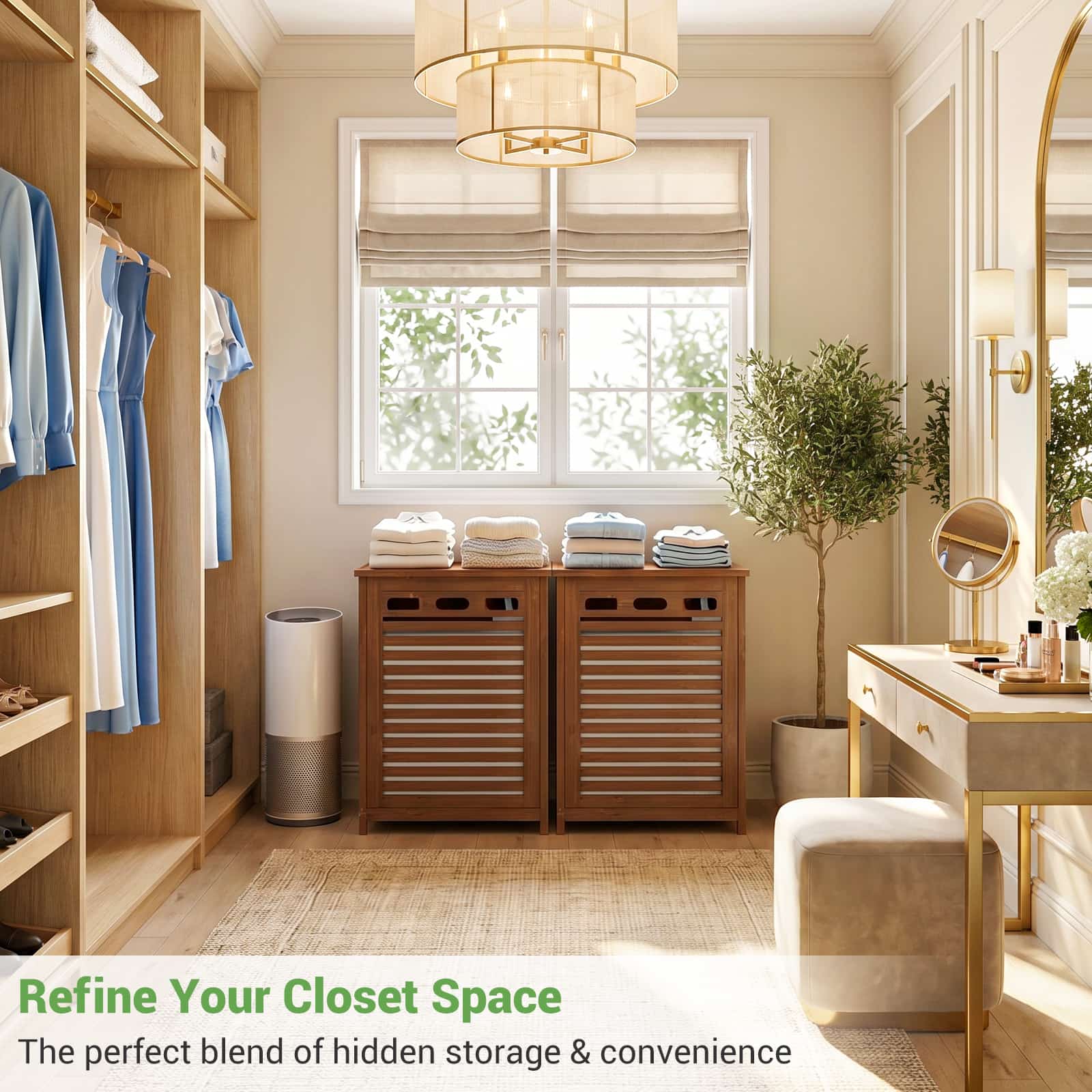 Bamboo Tilt Out Laundry Hamper Cabinet with 15.5 Gal Removable Liner Bag
