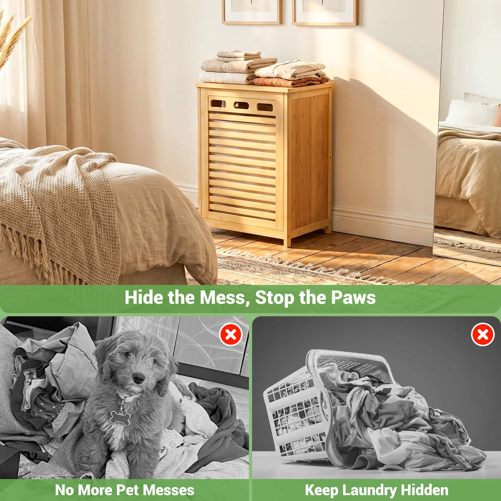 Bamboo Tilt Out Laundry Hamper Cabinet with 15.5 Gal Removable Liner Bag