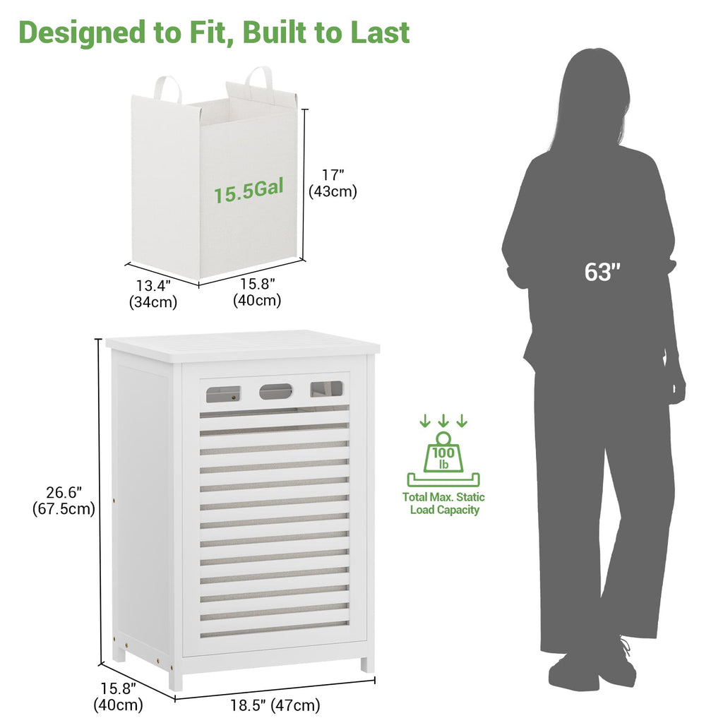 Bamboo Tilt Out Laundry Hamper Cabinet with 15.5 Gal Removable Liner Bag