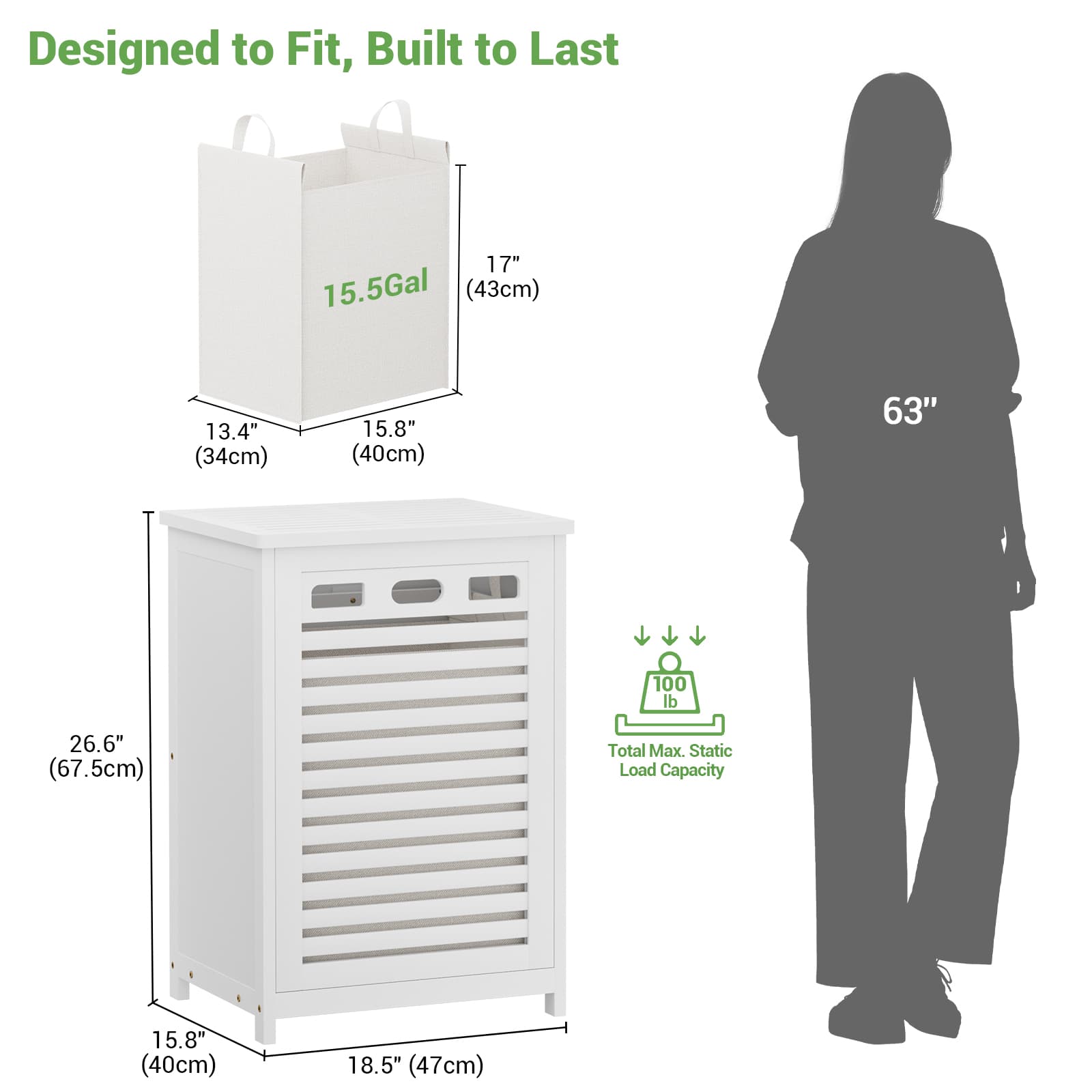 Bamboo Tilt Out Laundry Hamper Cabinet with 15.5 Gal Removable Liner Bag