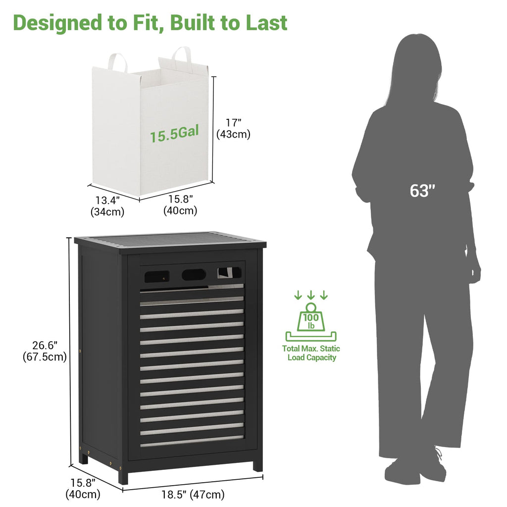 Bamboo Tilt Out Laundry Hamper Cabinet with 15.5 Gal Removable Liner Bag
