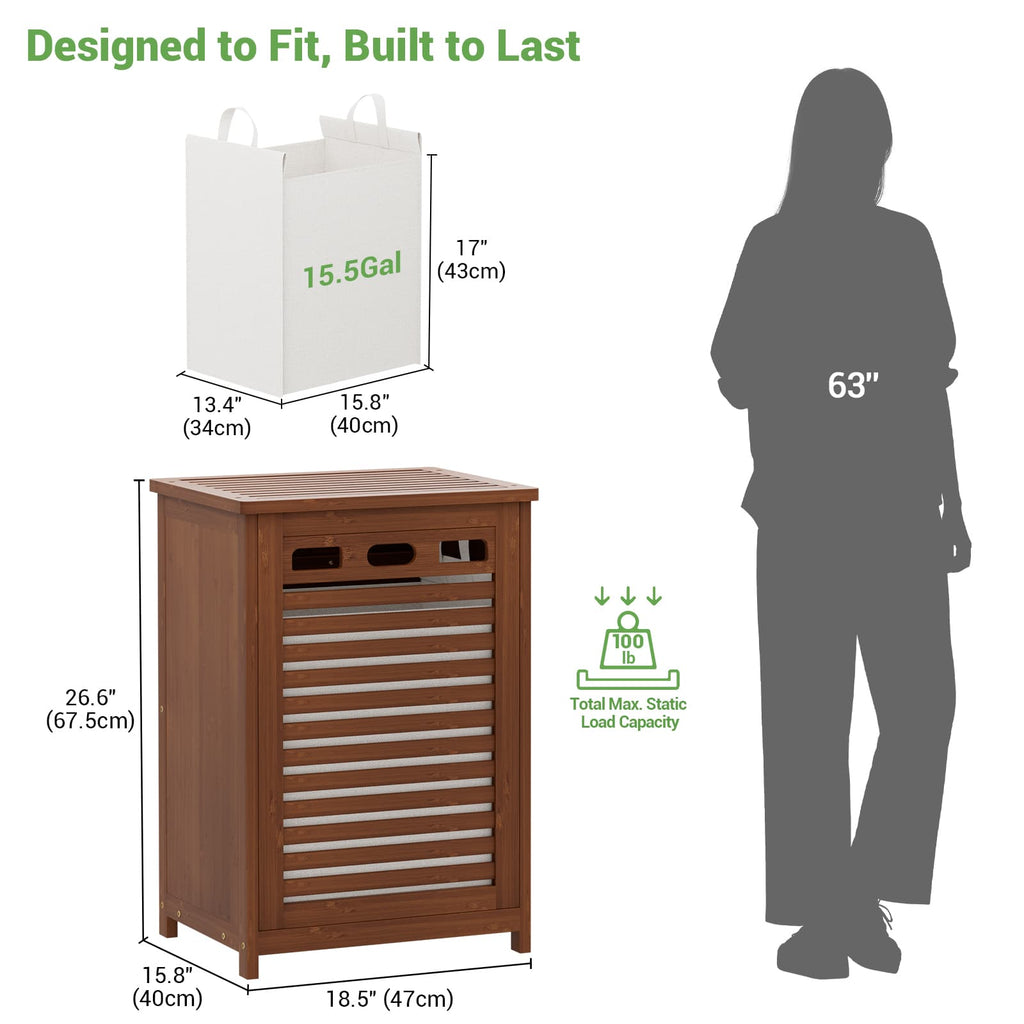 Bamboo Tilt Out Laundry Hamper Cabinet with 15.5 Gal Removable Liner Bag