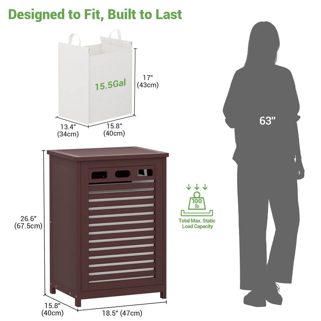 Bamboo Tilt Out Laundry Hamper Cabinet with 15.5 Gal Removable Liner Bag