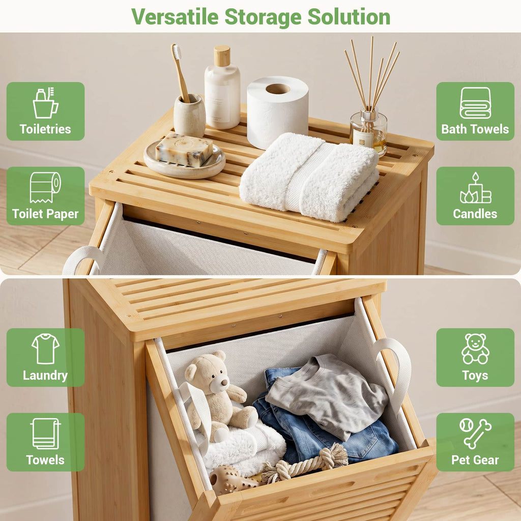 Bamboo Tilt Out Laundry Hamper Cabinet with 15.5 Gal Removable Liner Bag