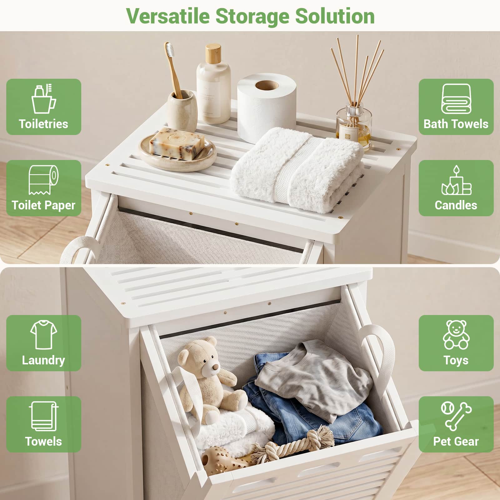 Bamboo Tilt Out Laundry Hamper Cabinet with 15.5 Gal Removable Liner Bag