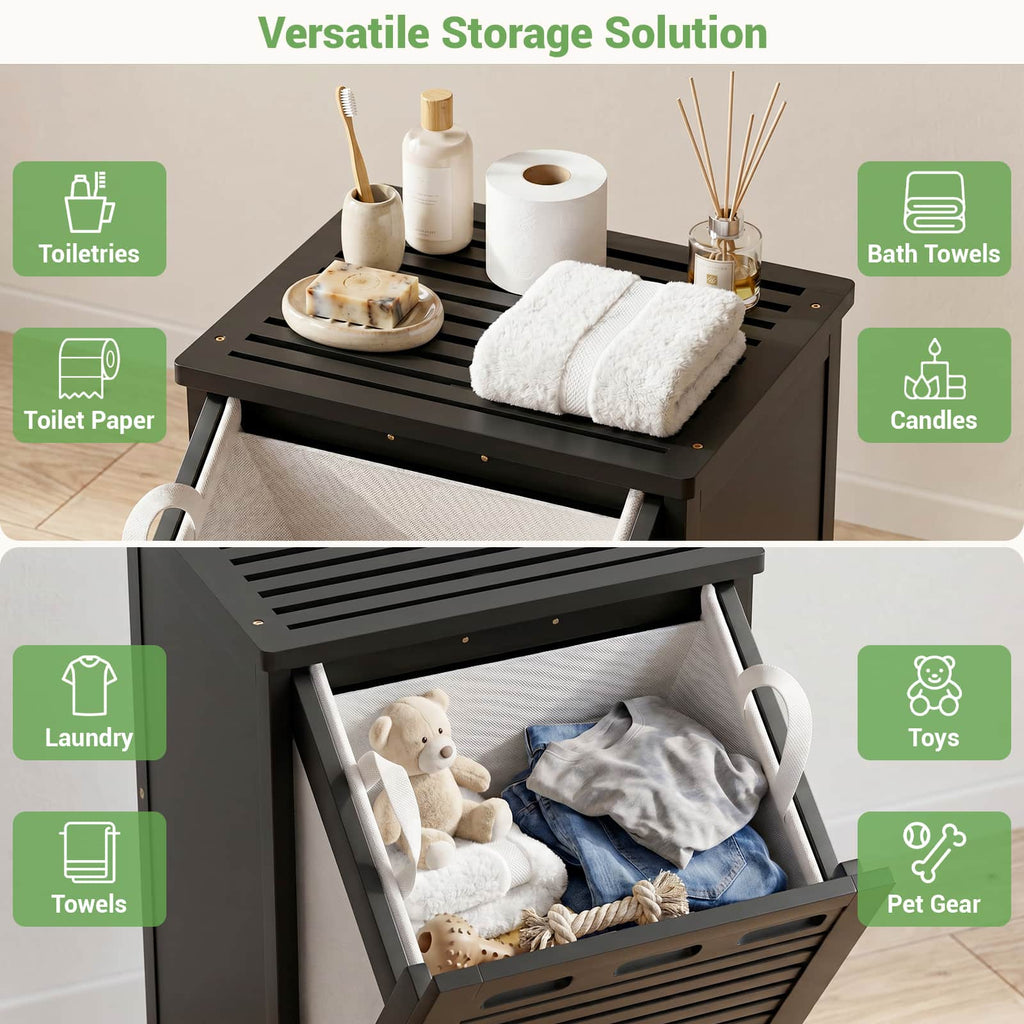 Bamboo Tilt Out Laundry Hamper Cabinet with 15.5 Gal Removable Liner Bag
