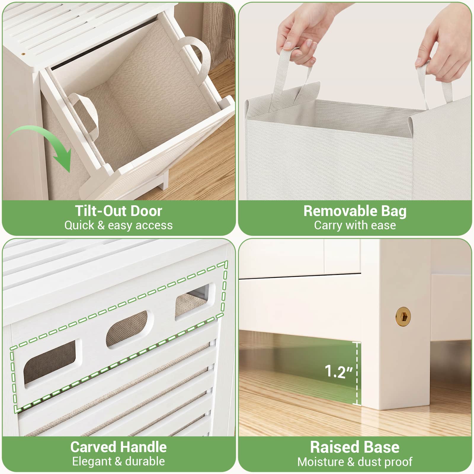 Bamboo Tilt Out Laundry Hamper Cabinet with 15.5 Gal Removable Liner Bag