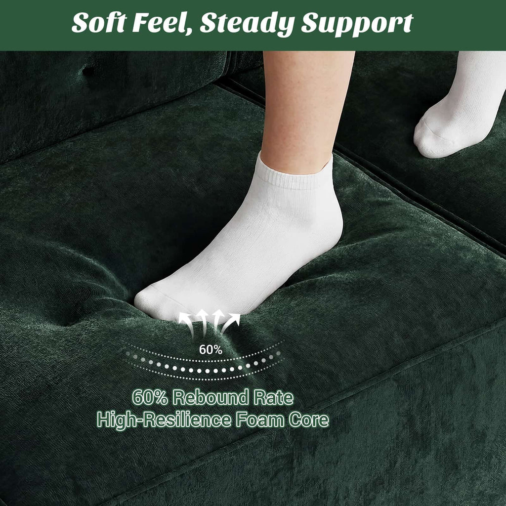 112" Boneless Couch for Living Room, L Shaped Modular Sectional Sofa, 3-Seat No Assembly Modern Couch with Ottoman, High-Resilience Foam, Soft Snowflake Fleece, Anti-Slip Base