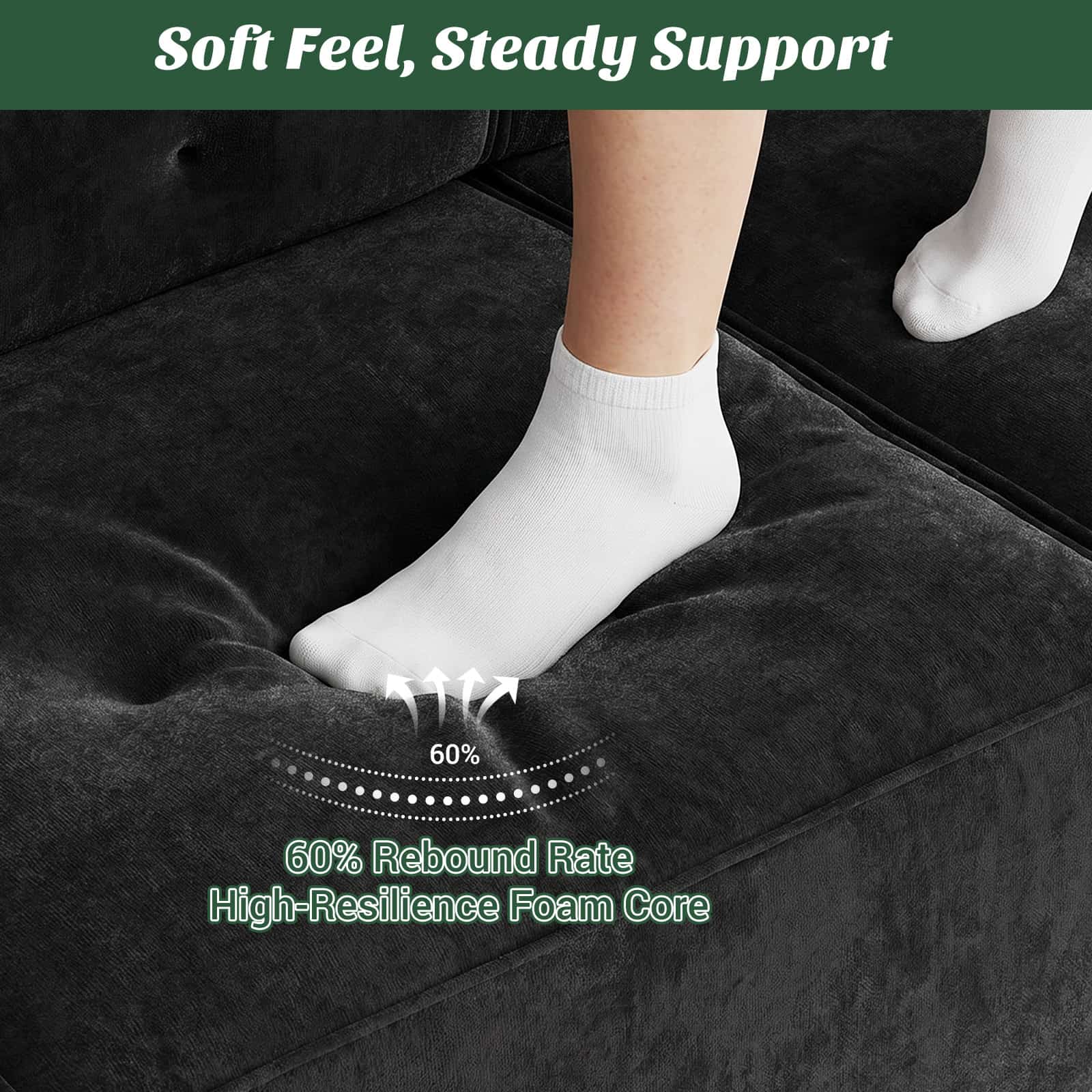 112" Boneless Couch for Living Room, L Shaped Modular Sectional Sofa, 3-Seat No Assembly Modern Couch with Ottoman, High-Resilience Foam, Soft Snowflake Fleece, Anti-Slip Base