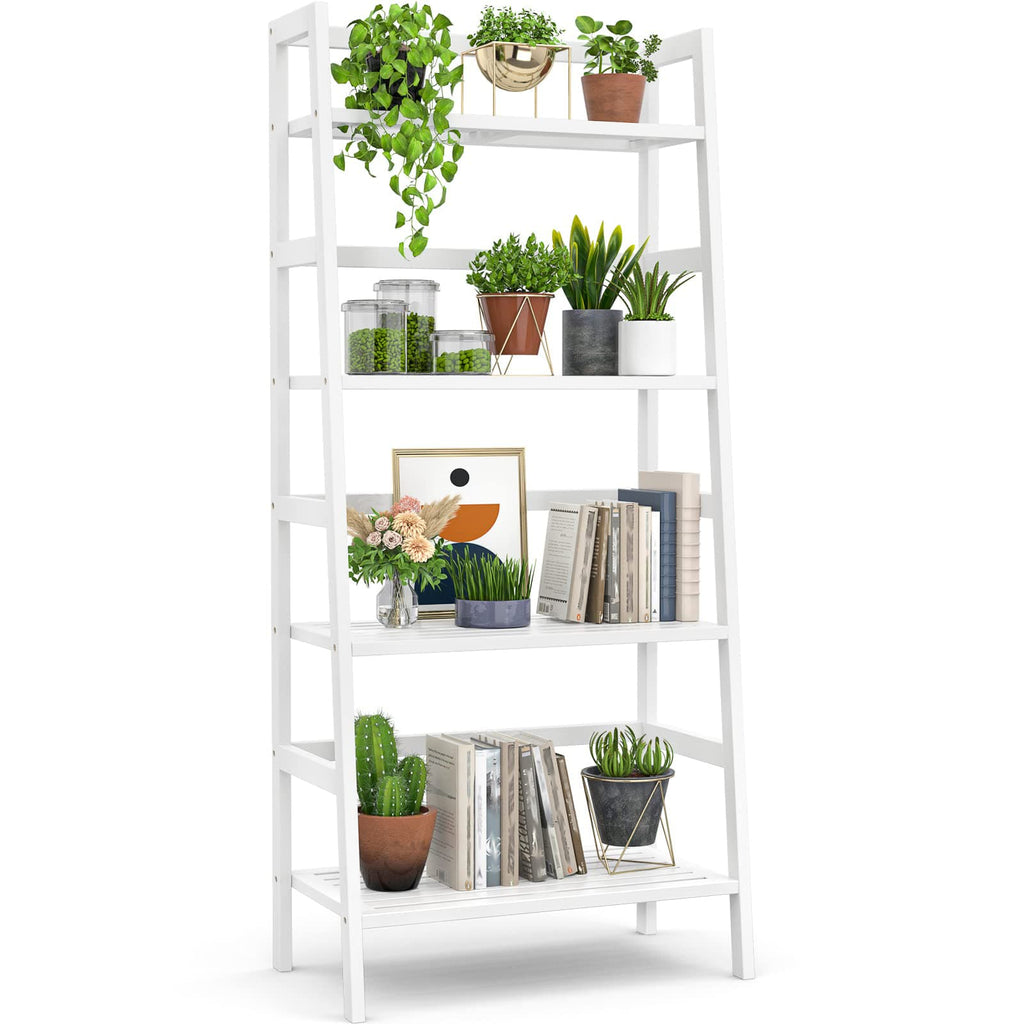 4-Tier Bamboo Ladder Bookshelf Small Bookcase, 49” Tall Open Display Shelves