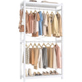 Bamboo Clothes Rack with Shelves and Double Hang Rods, Portable Closet System Garment Rack for Hanging Clothes, Tall Clothing Rack Corner Closet Organizer, Easy to Built, Freestanding