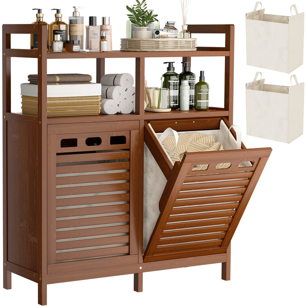 Tilt Out Laundry Hamper Cabinet, Bamboo Double Laundry Hamper