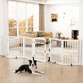 Dog Gate Indoor, 142" W x 30" H Extra Wide Foldable Bamboo Pet Gate with Door, No Assembly Freestanding Dog Fence with 2 Support Feet & 360°Hinges for Doorways Hallways (6 Panels)