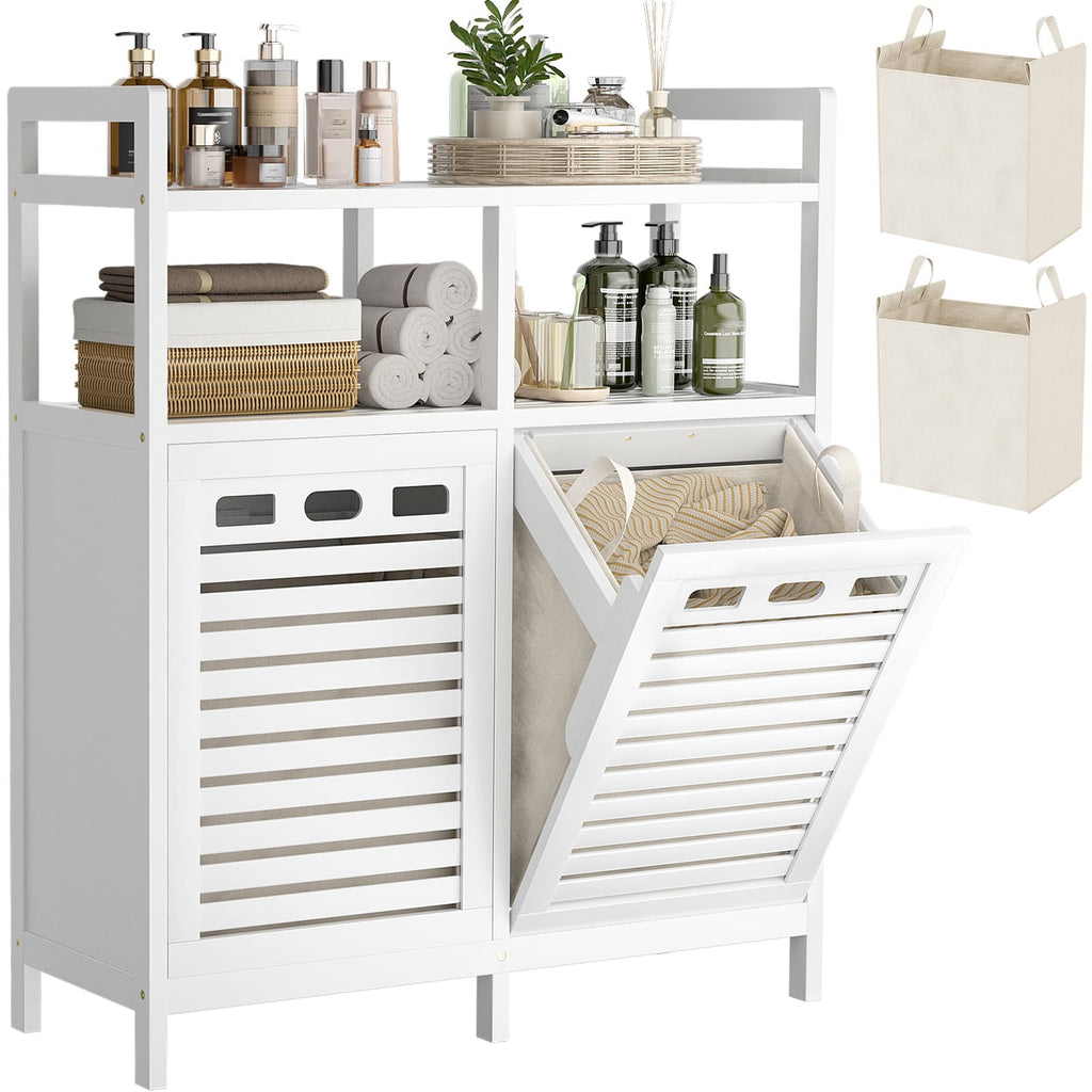 Tilt Out Laundry Hamper Cabinet, Bamboo Double Laundry Hamper