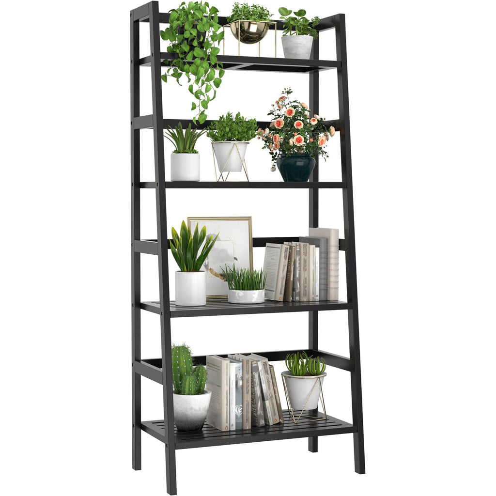 4-Tier Bamboo Ladder Bookshelf Small Bookcase, 49” Tall Open Display Shelves