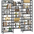 Bamboo Bookshelf, 71” Tall Triple Wide Bookcase with 17 Open Storage Shelves, 6-Tier Etagere with Back Rails, Large Display Shelf for Books, Plants, Home Office, Living Room, Max Load 748LBS