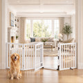 Dog Gate Indoor, 94.5" W x 30" H Extra Wide Foldable Bamboo Pet Gate with Door, No Assembly Freestanding Dog Fence with 2 Support Feet & 360°Hinges for Doorways Hallways (4 Panels)