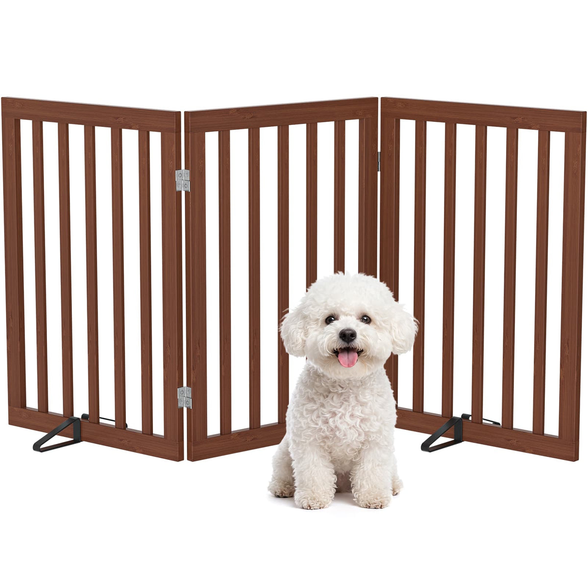 Dog Gate Indoor, Bamboo Freestanding Pet Gate, 24”H