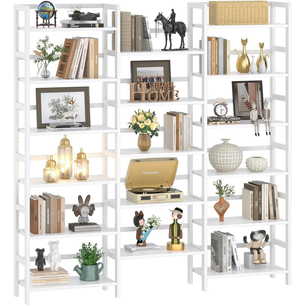 Bamboo Bookshelf, 71” Tall Triple Wide Bookcase with 17 Open Storage Shelves, 6-Tier Etagere with Back Rails, Large Display Shelf for Books, Plants, Home Office, Living Room, Max Load 748LBS
