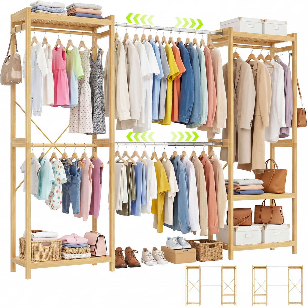 Bamboo Closet System, 71"-91" Expandable Clothing Rack