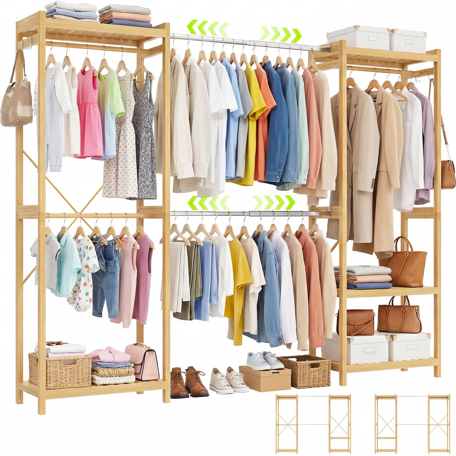Bamboo Closet System, 71"-91" Expandable Clothing Rack