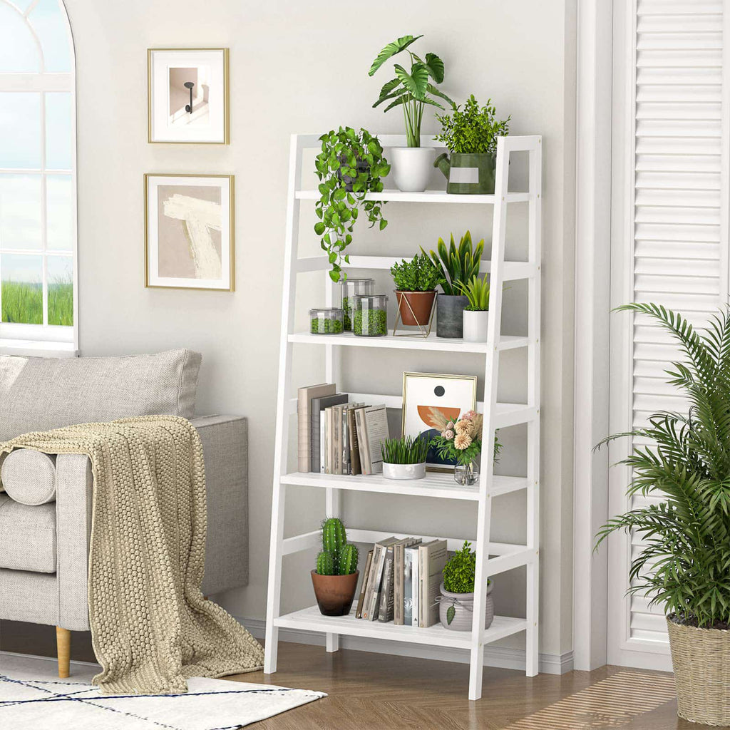 4-Tier Bamboo Ladder Bookshelf Small Bookcase, 49” Tall Open Display Shelves