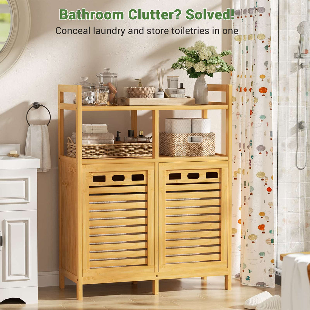 Tilt Out Laundry Hamper Cabinet, Bamboo Double Laundry Hamper