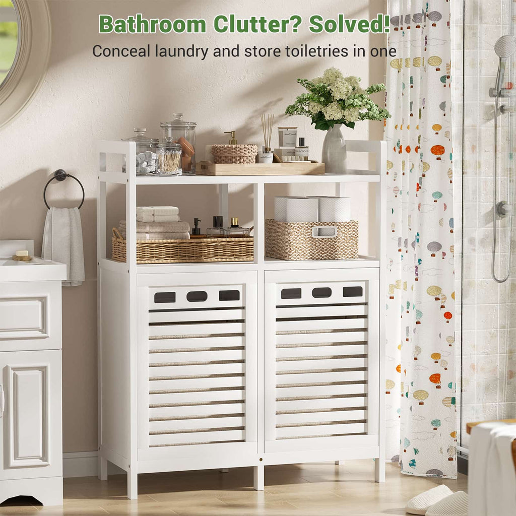 Tilt Out Laundry Hamper Cabinet, Bamboo Double Laundry Hamper
