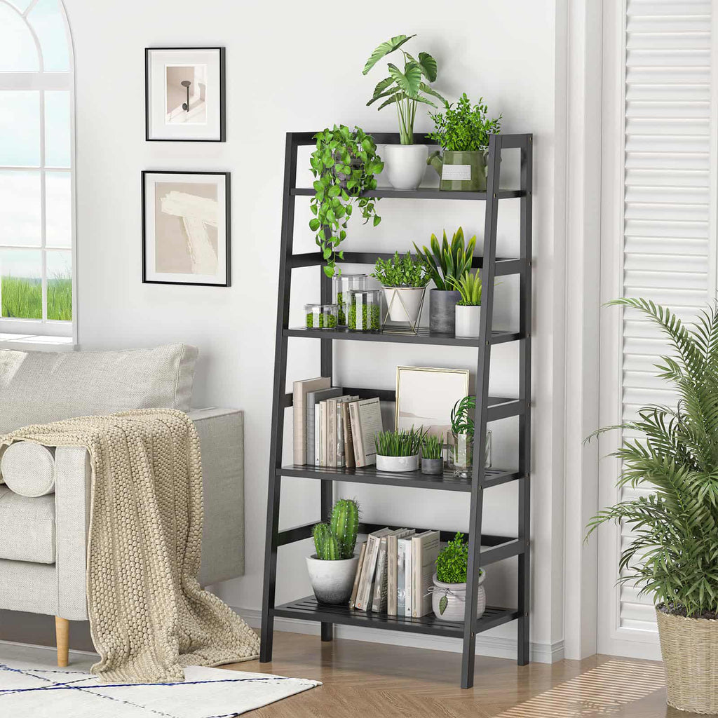 4-Tier Bamboo Ladder Bookshelf Small Bookcase, 49” Tall Open Display Shelves