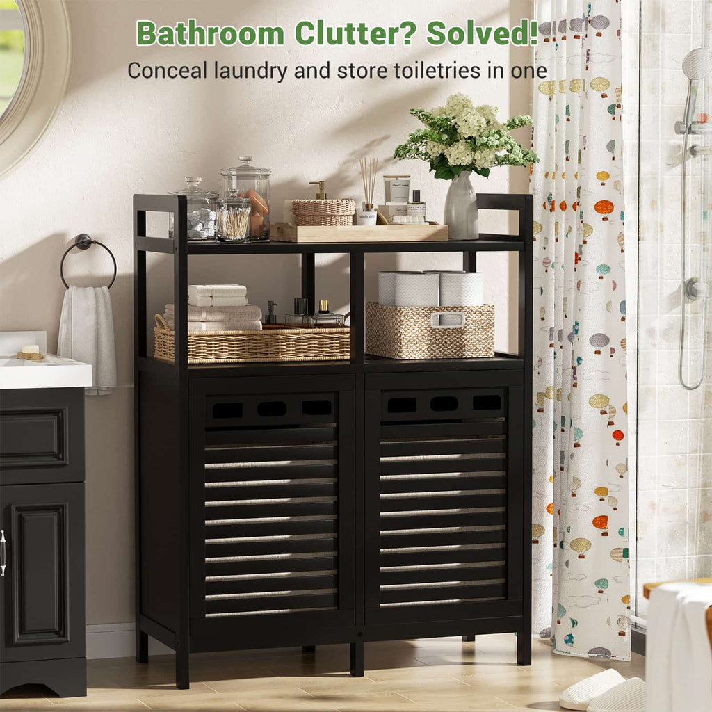 Tilt Out Laundry Hamper Cabinet, Bamboo Double Laundry Hamper