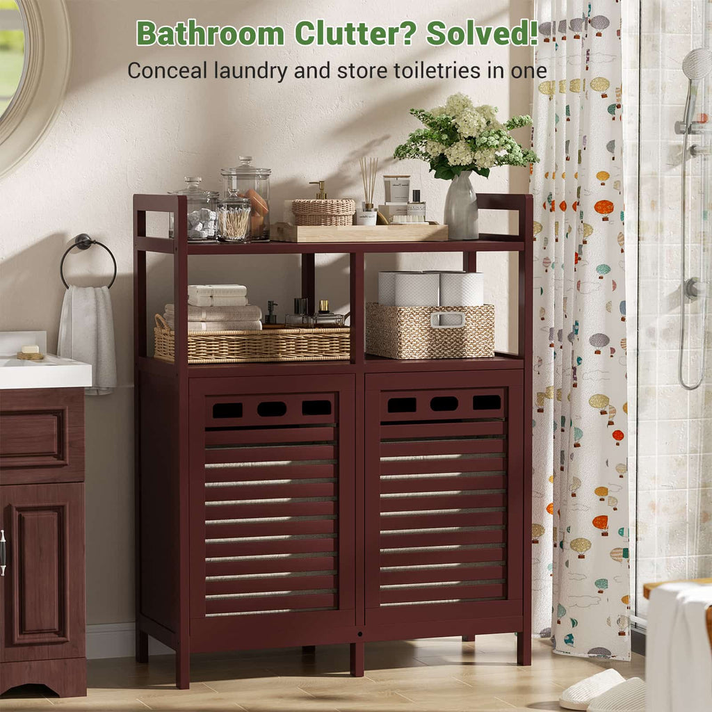 Tilt Out Laundry Hamper Cabinet, Bamboo Double Laundry Hamper