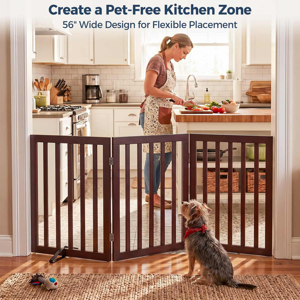 Dog Gate Indoor, Bamboo Freestanding Pet Gate, 24”H
