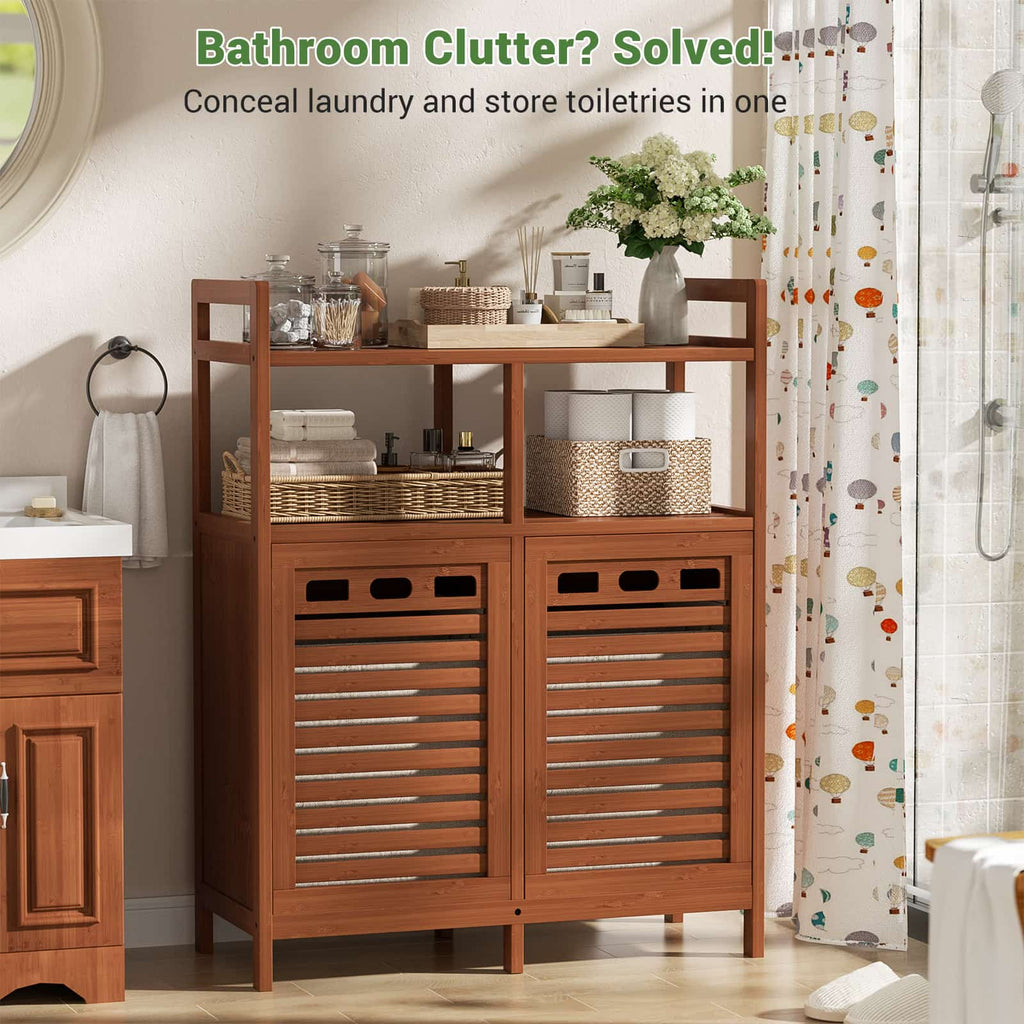 Tilt Out Laundry Hamper Cabinet, Bamboo Double Laundry Hamper