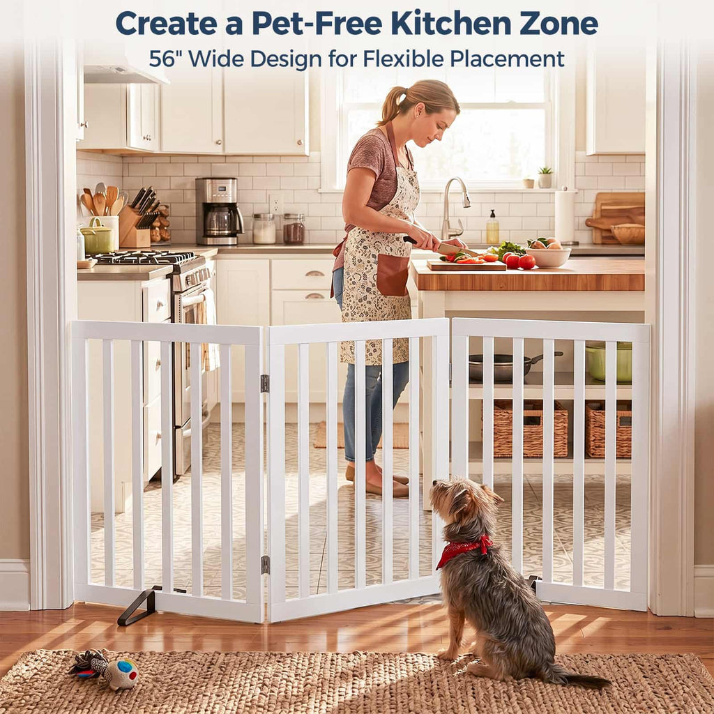 Dog Gate Indoor, Bamboo Freestanding Pet Gate, 24”H