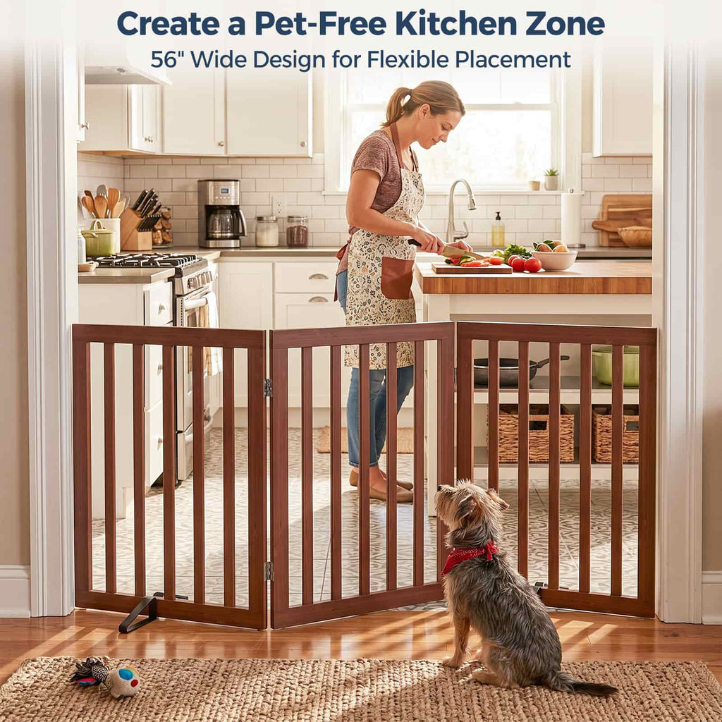 Dog Gate Indoor, Bamboo Freestanding Pet Gate, 24”H