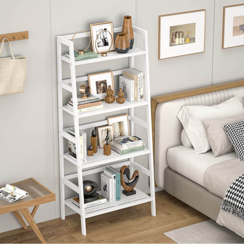 4-Tier Bamboo Ladder Bookshelf Small Bookcase, 49” Tall Open Display Shelves
