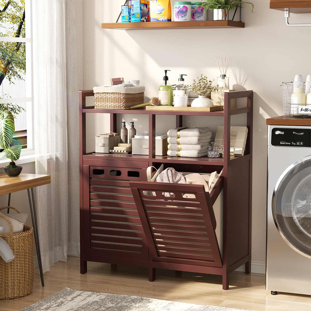 Tilt Out Laundry Hamper Cabinet, Bamboo Double Laundry Hamper